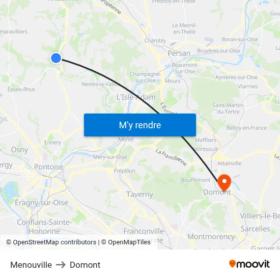 Menouville to Domont map
