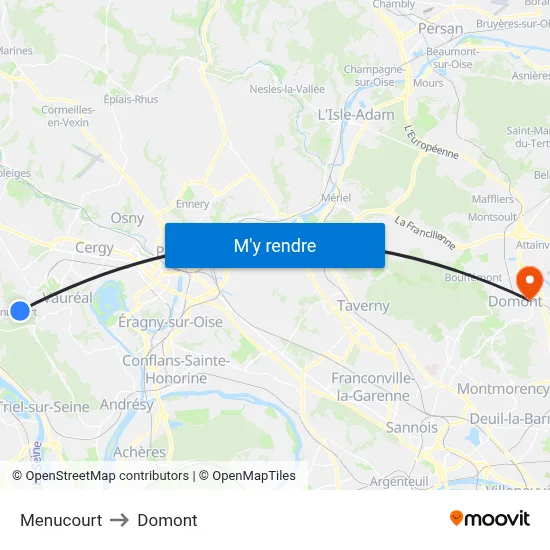 Menucourt to Domont map