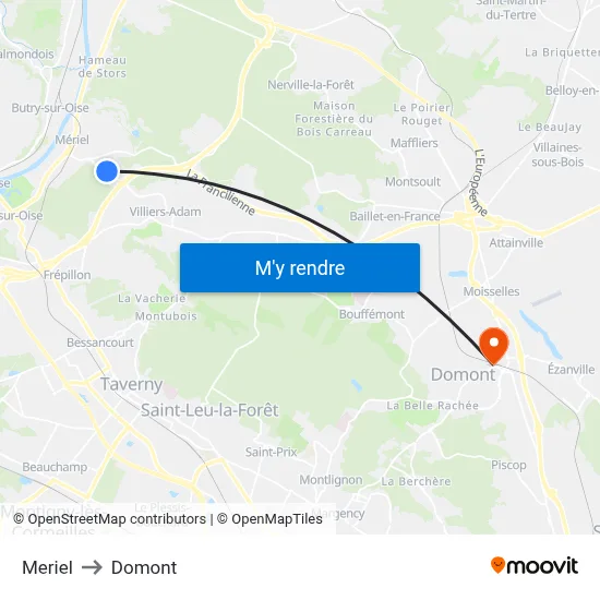 Meriel to Domont map