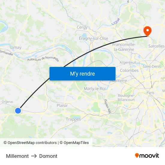 Millemont to Domont map