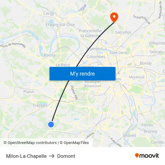 Milon-La-Chapelle to Domont map