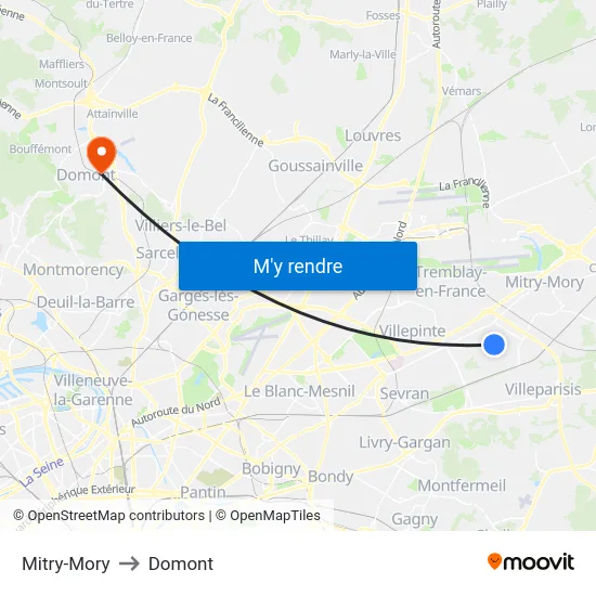 Mitry-Mory to Domont map
