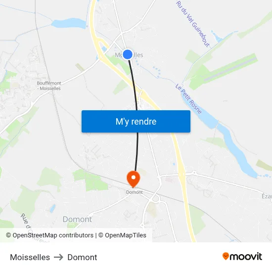 Moisselles to Domont map