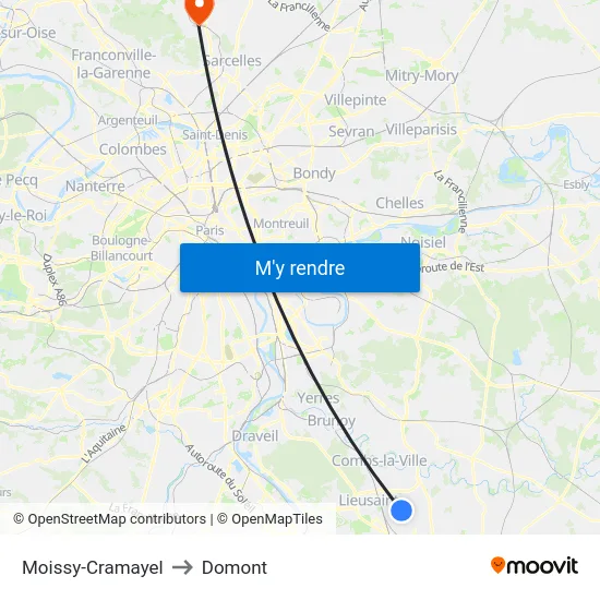 Moissy-Cramayel to Domont map