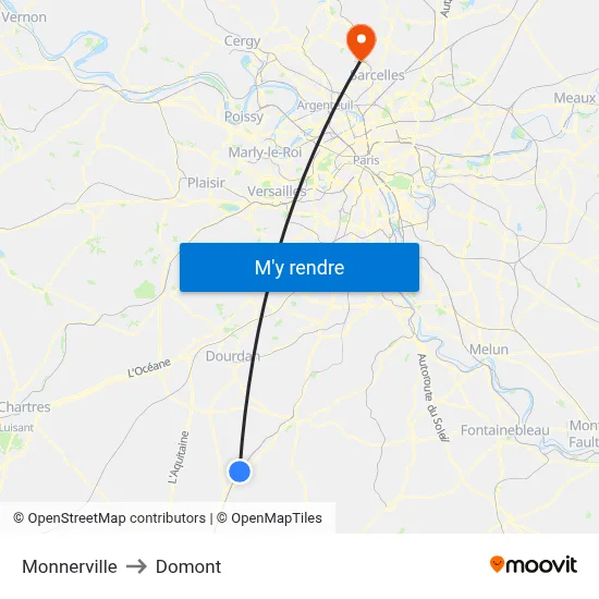 Monnerville to Domont map