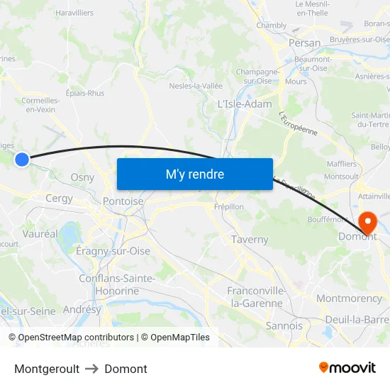 Montgeroult to Domont map