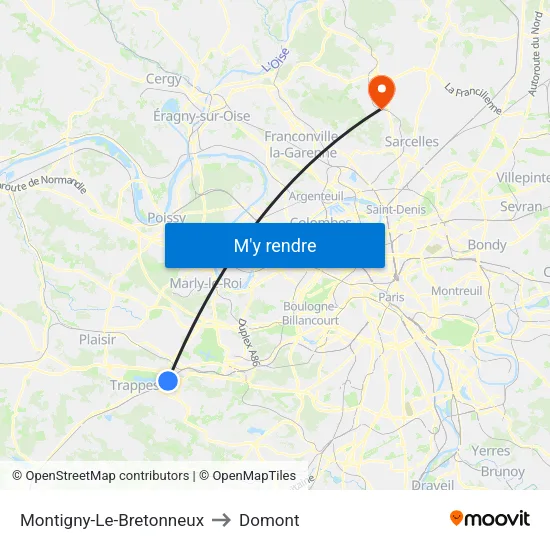 Montigny-Le-Bretonneux to Domont map