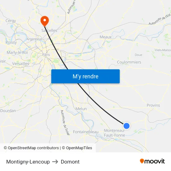 Montigny-Lencoup to Domont map
