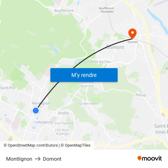 Montlignon to Domont map