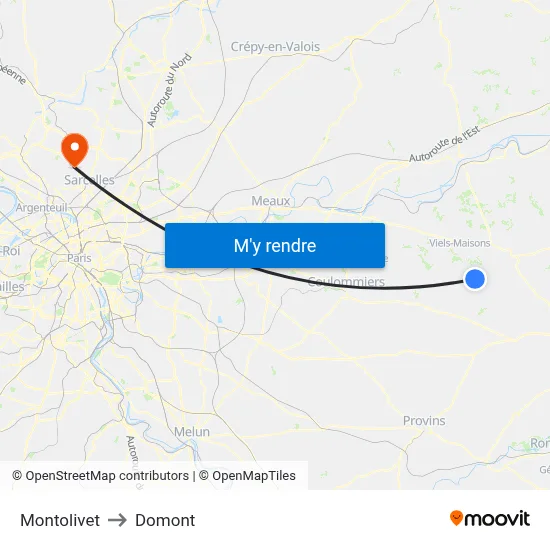 Montolivet to Domont map