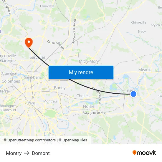 Montry to Domont map