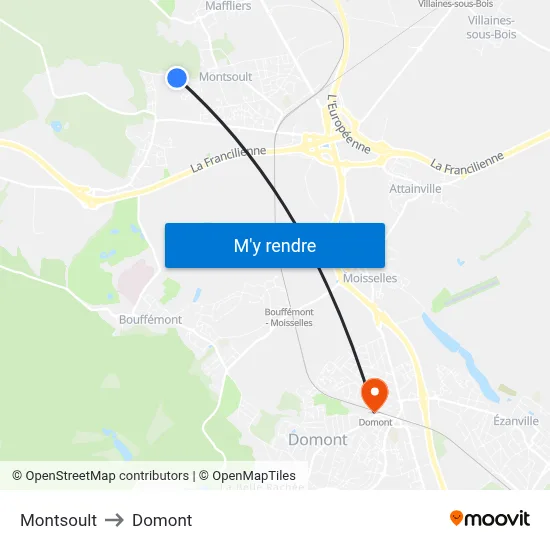 Montsoult to Domont map