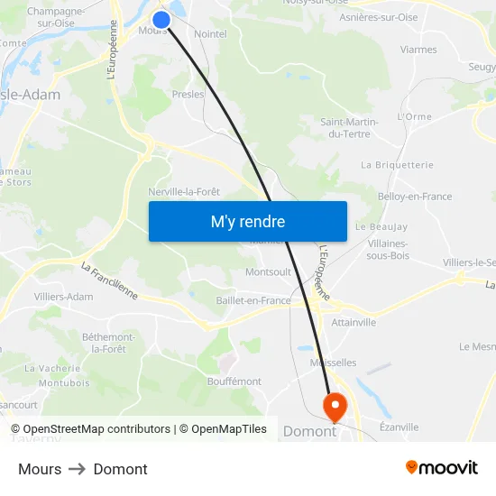Mours to Domont map