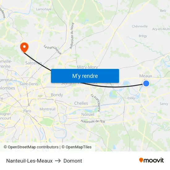Nanteuil-Les-Meaux to Domont map