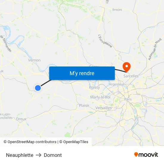 Neauphlette to Domont map
