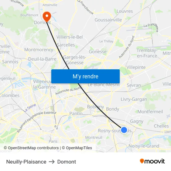 Neuilly-Plaisance to Domont map