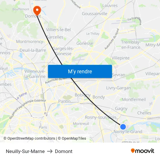 Neuilly-Sur-Marne to Domont map