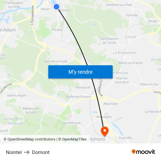 Nointel to Domont map