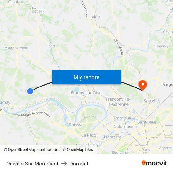 Oinville-Sur-Montcient to Domont map
