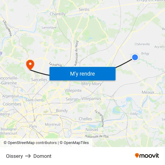 Oissery to Domont map