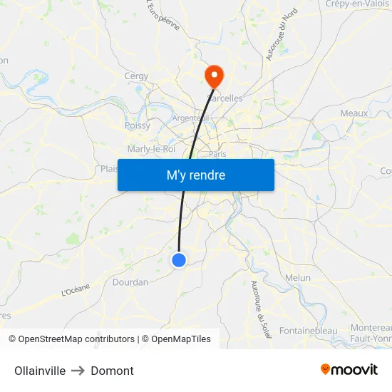 Ollainville to Domont map