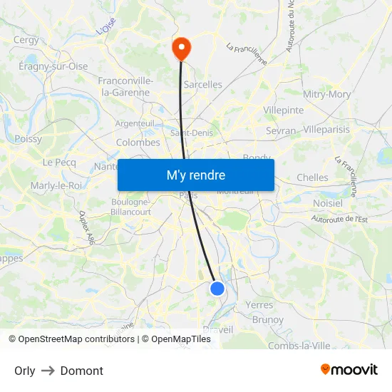 Orly to Domont map