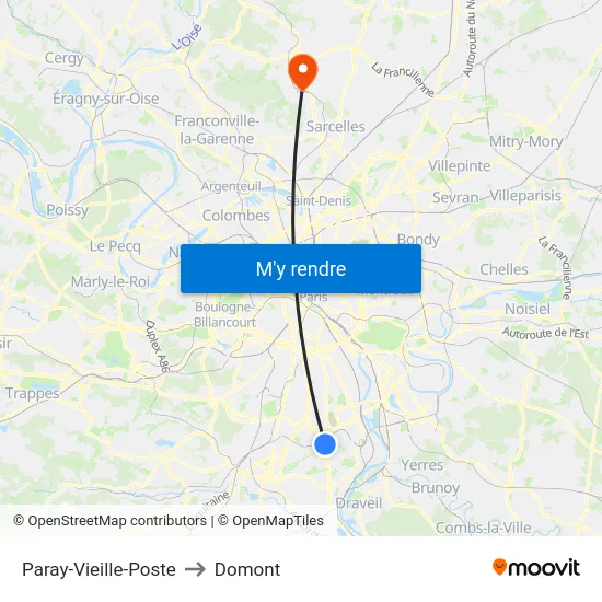 Paray-Vieille-Poste to Domont map