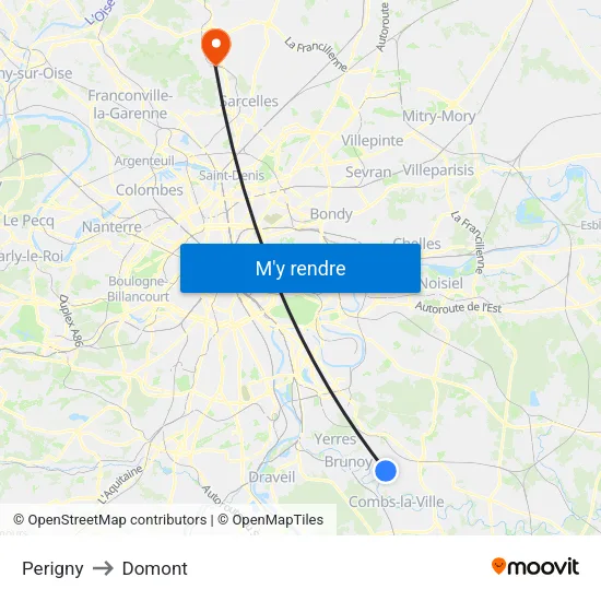 Perigny to Domont map
