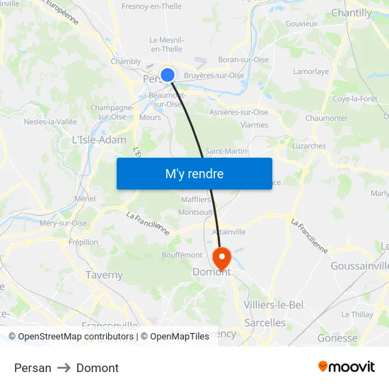 Persan to Domont map