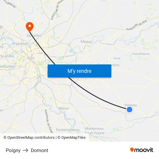Poigny to Domont map