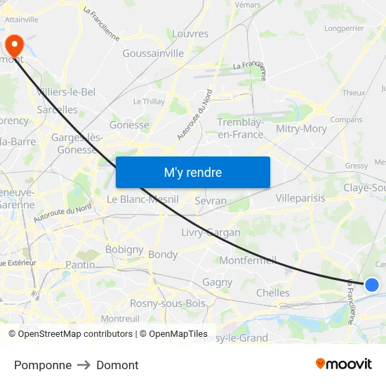 Pomponne to Domont map