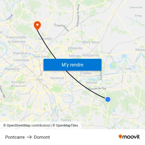 Pontcarre to Domont map