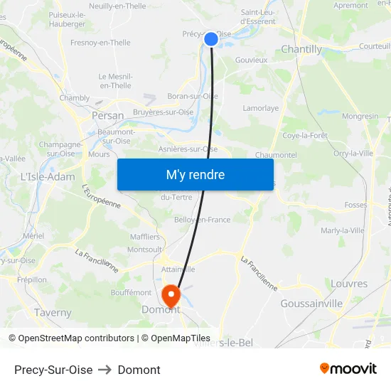 Precy-Sur-Oise to Domont map