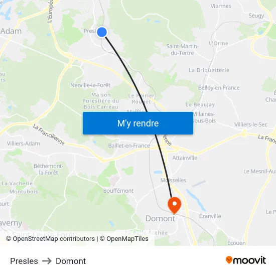 Presles to Domont map