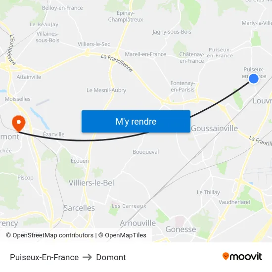 Puiseux-En-France to Domont map
