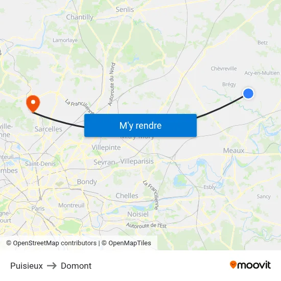 Puisieux to Domont map