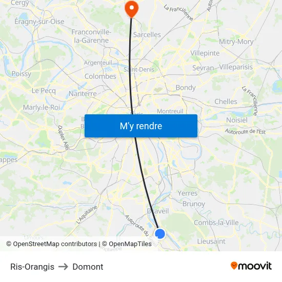 Ris-Orangis to Domont map