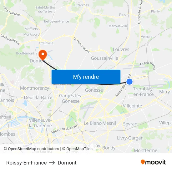 Roissy-En-France to Domont map