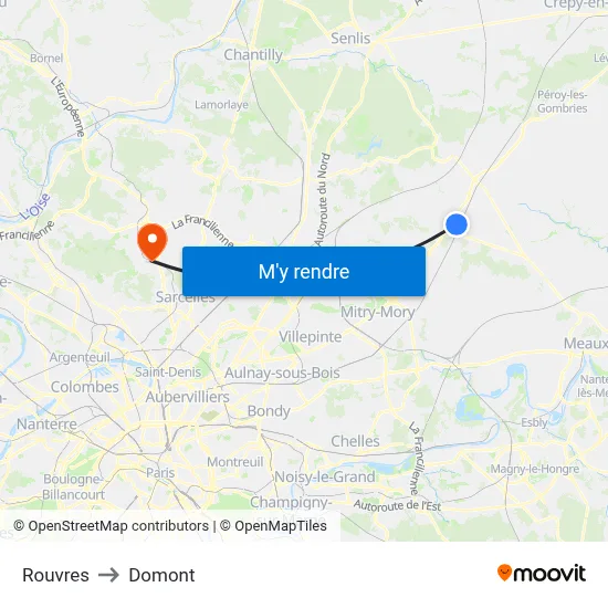 Rouvres to Domont map