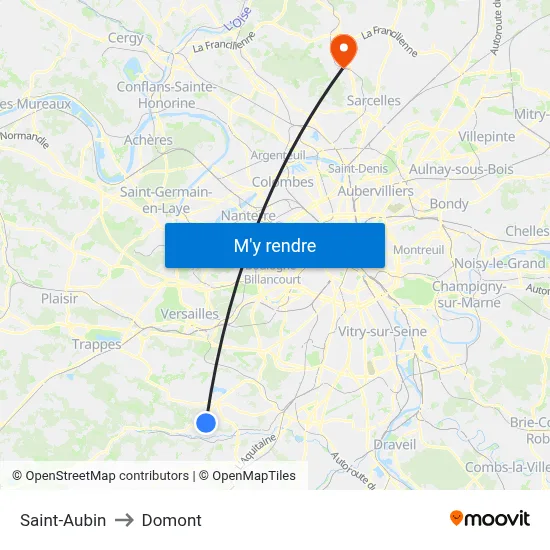 Saint-Aubin to Domont map