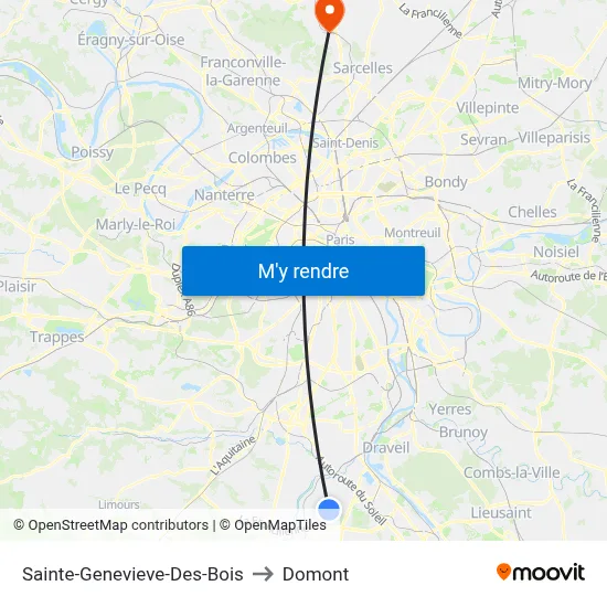 Sainte-Genevieve-Des-Bois to Domont map