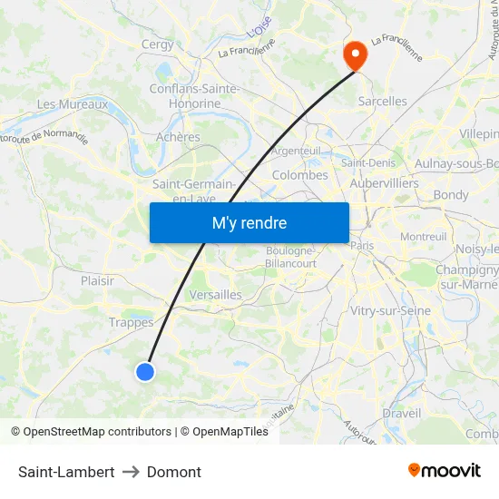 Saint-Lambert to Domont map