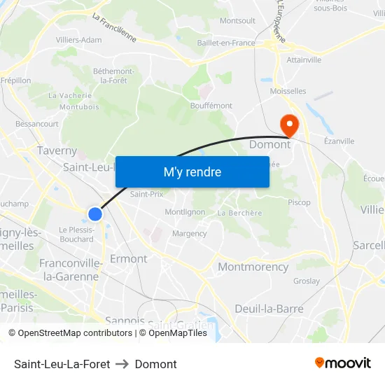 Saint-Leu-La-Foret to Domont map