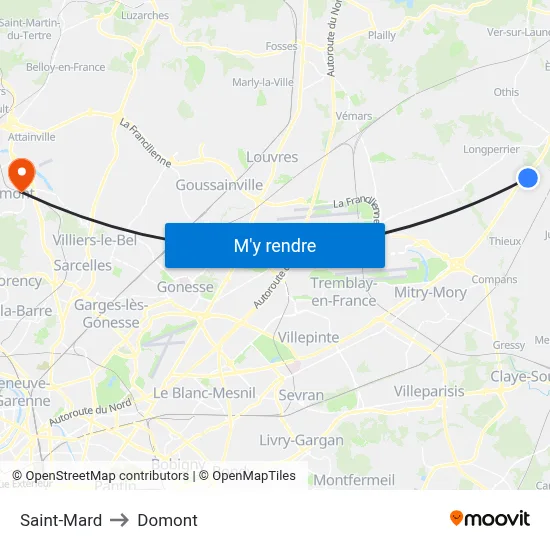 Saint-Mard to Domont map