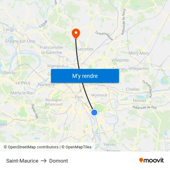 Saint-Maurice to Domont map