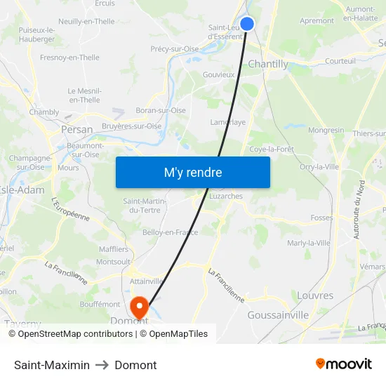 Saint-Maximin to Domont map