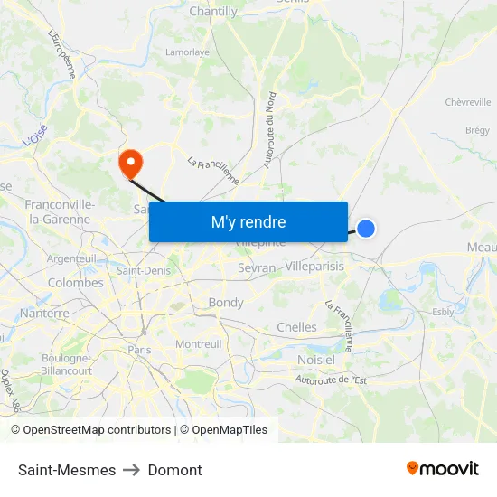 Saint-Mesmes to Domont map