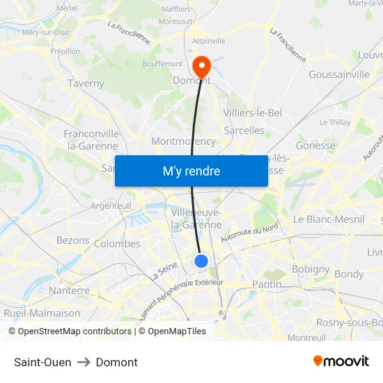 Saint-Ouen to Domont map