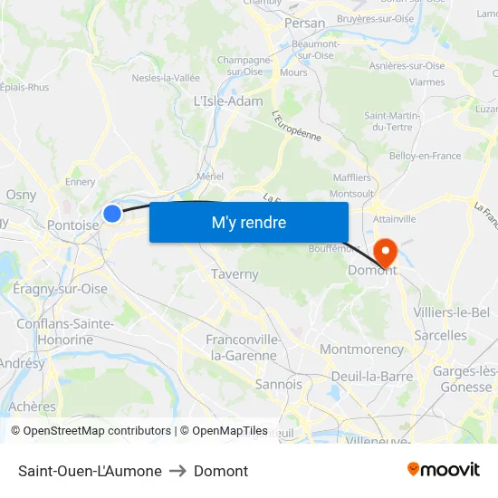 Saint-Ouen-L'Aumone to Domont map