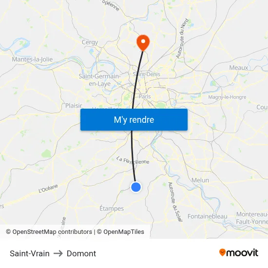Saint-Vrain to Domont map